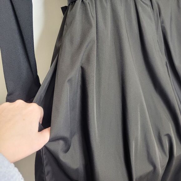 VINTAGE 60s dress black ruffle long sleeve scoop neck midi S - Picture 8 of 11